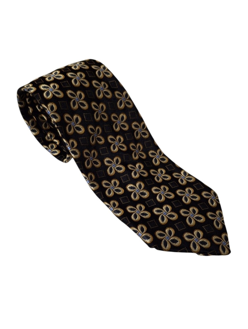 NOS VTG Robert Talbott For Norman Stockton Black Gold Silk Geometric Print Tie